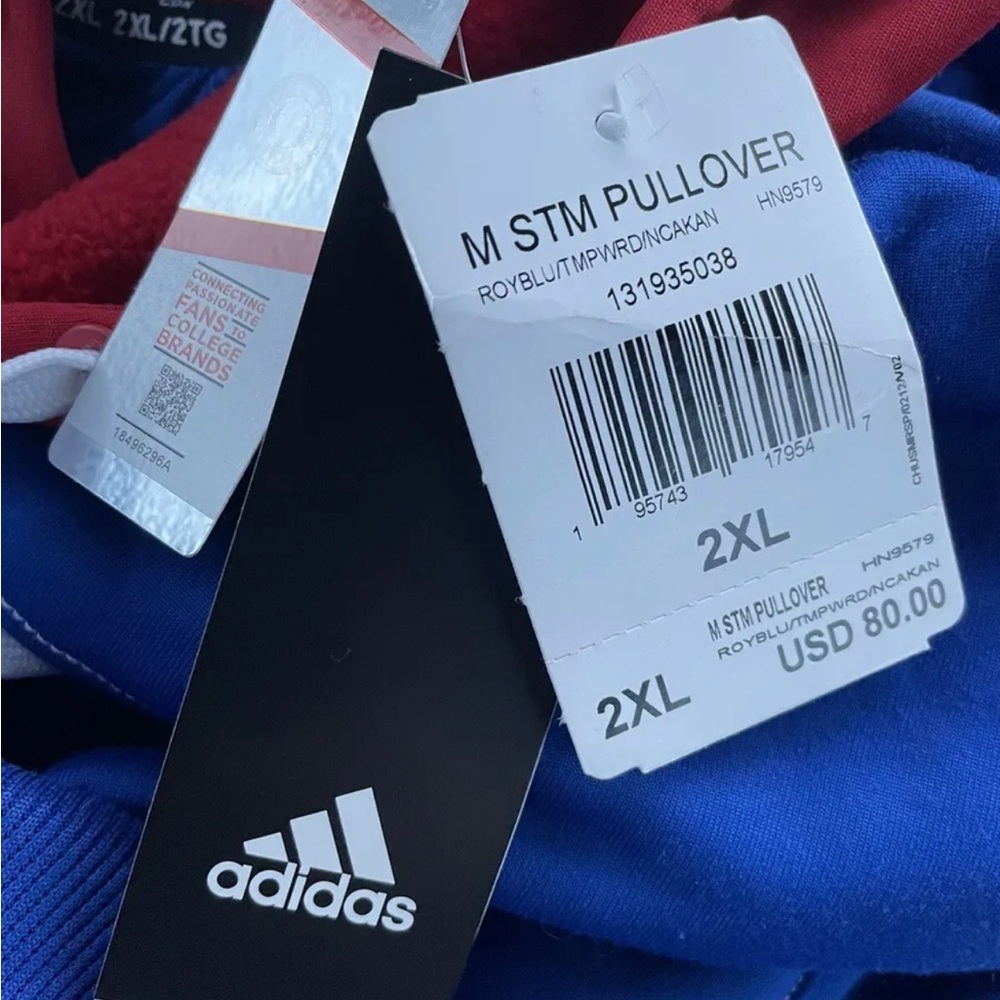 Adidas Kansas Jayhawks Sweater Hoodie Mens 2XL Blue Red Colorblock Pullover - Picture 8 of 8